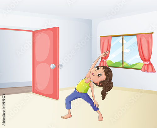 A girl exercising in a room