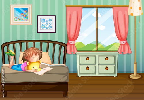 A girl studying in her room