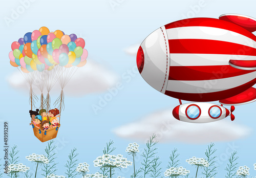 The hot air balloons with children