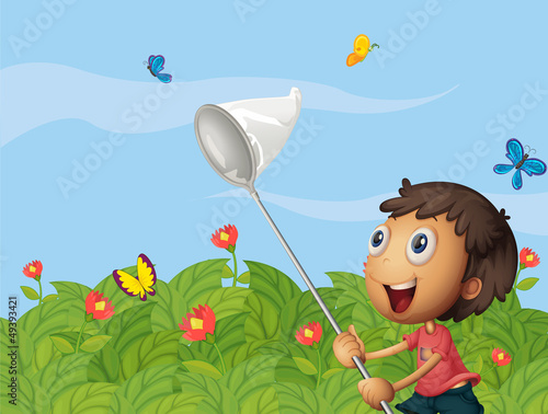 A butterfly catcher in the garden