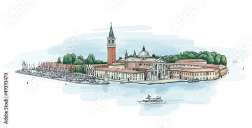 Venice - Island of San Giorgio Maggiore. Vector drawing
