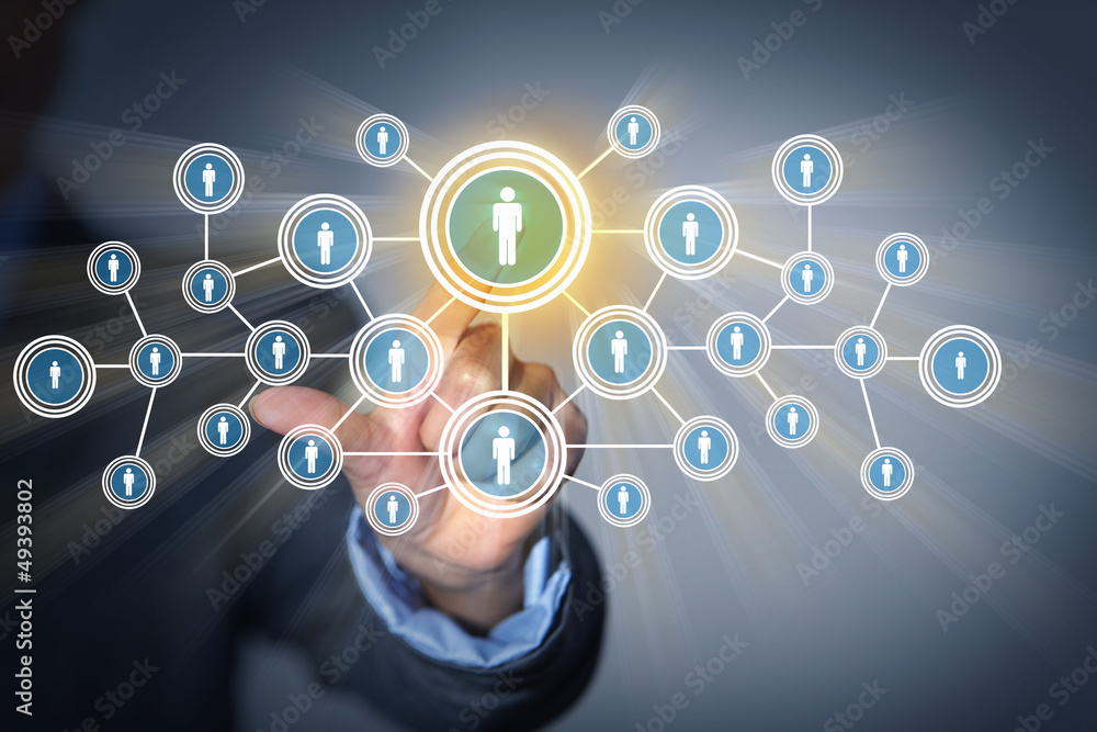 Image of male touching icon of social network Image of male touching icon of social network