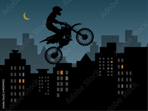 Motocross in urban jungle, vector illustration