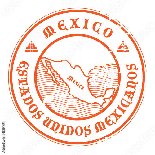 Grunge rubber stamp with the name and map of Mexico, vector