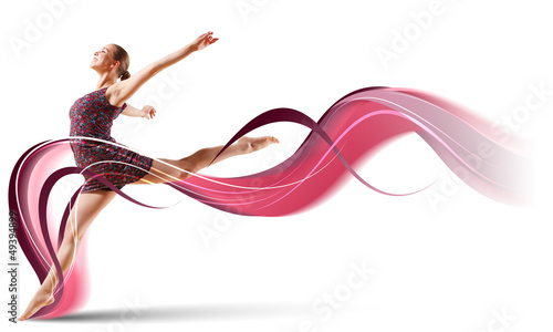 Girl in color dress dancing.Collage