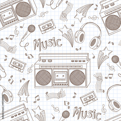 Retro seamless pattern  of old tape recorders