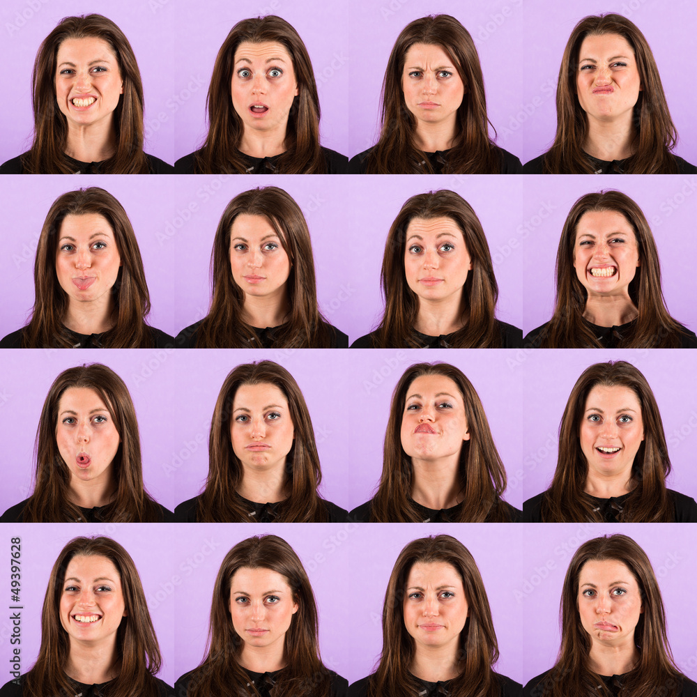Young Woman Portrait on Violet, Multiple Images Young Woman Portrait on Violet, Multiple Images