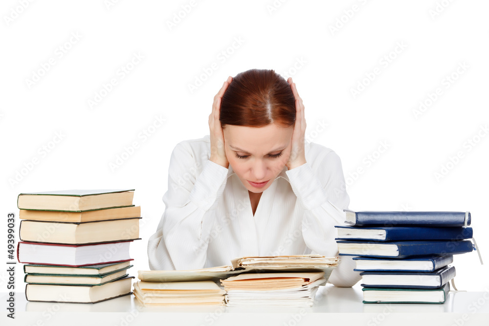 Woman with books against white background. Woman with books against white background.