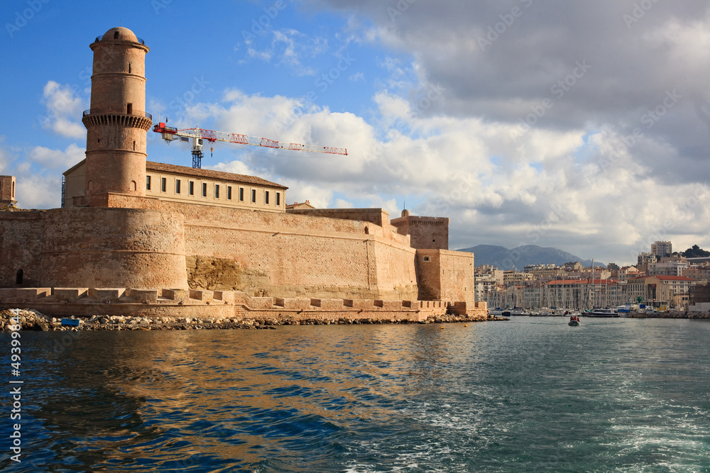 view of the Marseille from the sea, Fort Saint Jean in Marseille