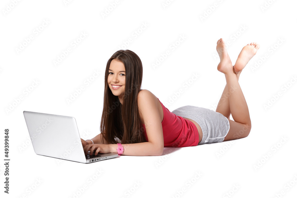relaxed teenager with laptop relaxed teenager with laptop