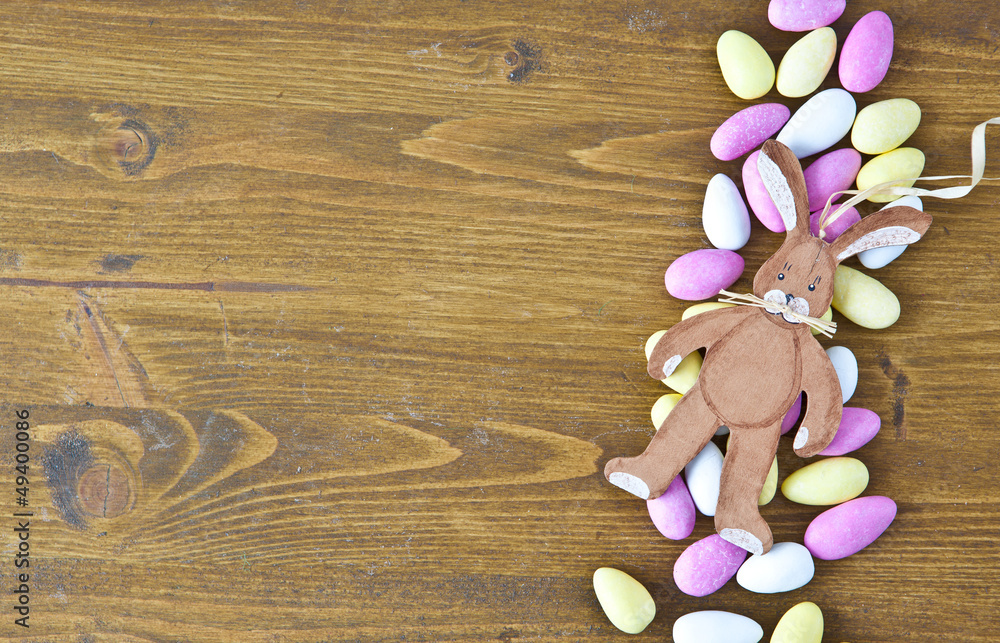 Wooden background with easter eggs Wooden background with easter eggs