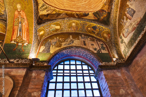 Mosaic interior in Chora church at Istanbul Turkey photo