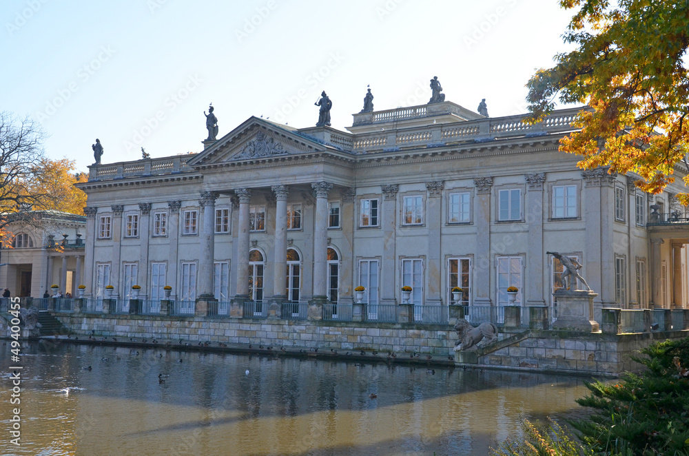 Old lazenki royal palace in golden - Warsaw Poland