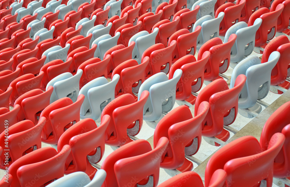 Stadium seats - red and white - obrazy, fototapety, plakaty 