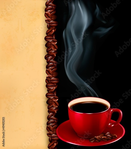 Background with cup of coffee and old paper.Vector.
