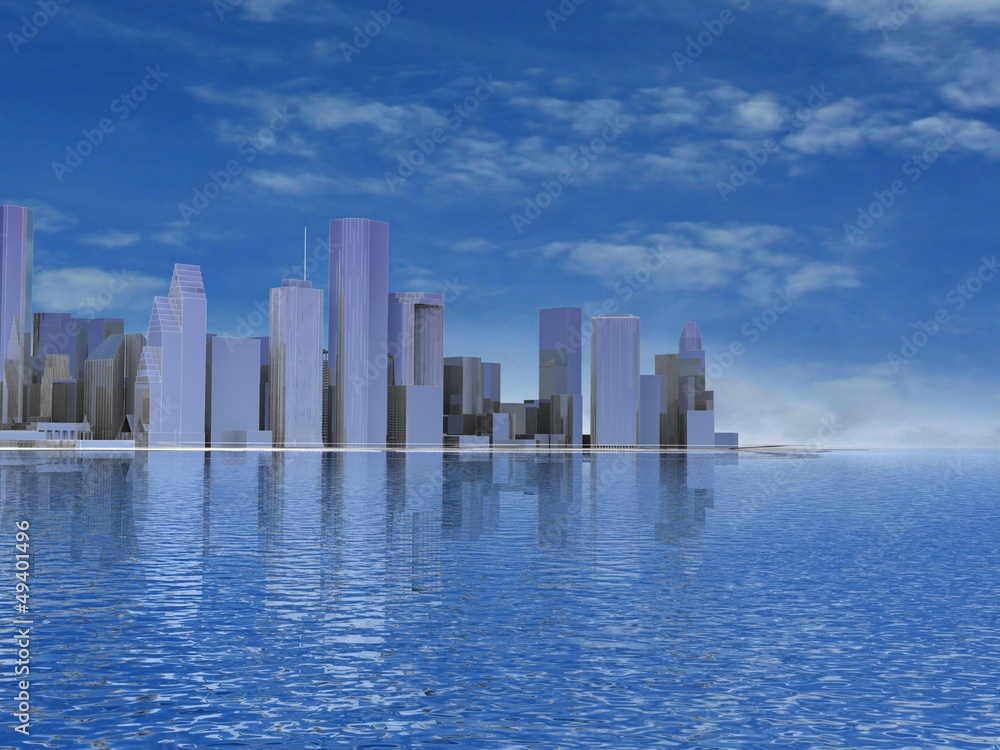 Obraz premium 3D abstract modern city on beautiful seascape