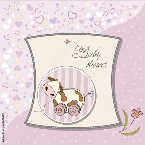 Baby shower card with cute cow toy
