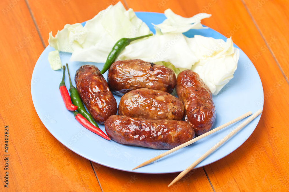 thai food Sai Krawk E-san (Sausage Northeastern Style) ,meat sal thai food Sai Krawk E-san (Sausage Northeastern Style) ,meat sal