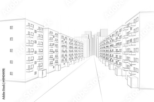 sketch of an urban residential street