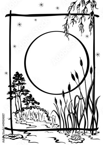 natural background, sketch. The pond reeds grow