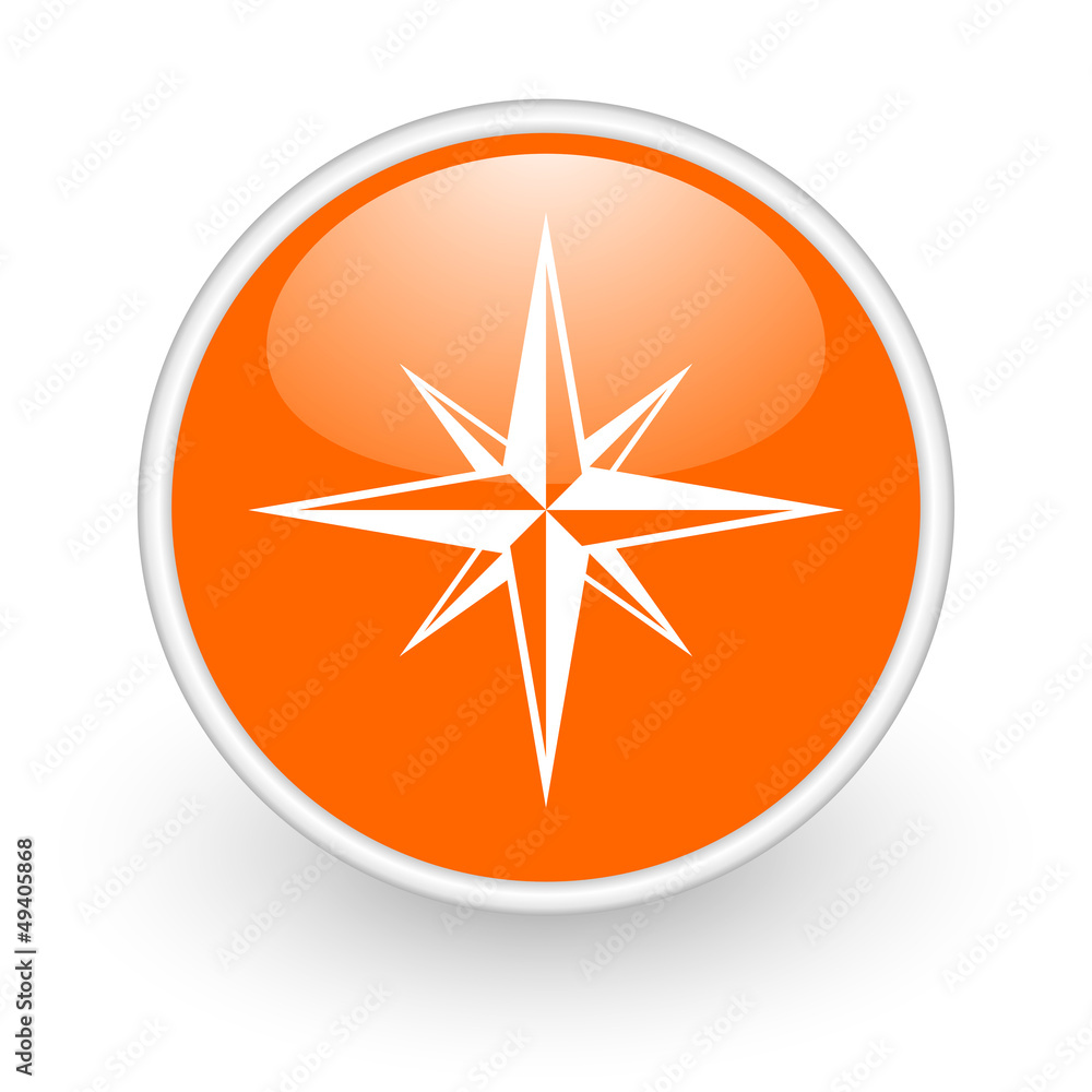 compass orange circle glossy web icon on white background compass orange circle glossy web icon on white background