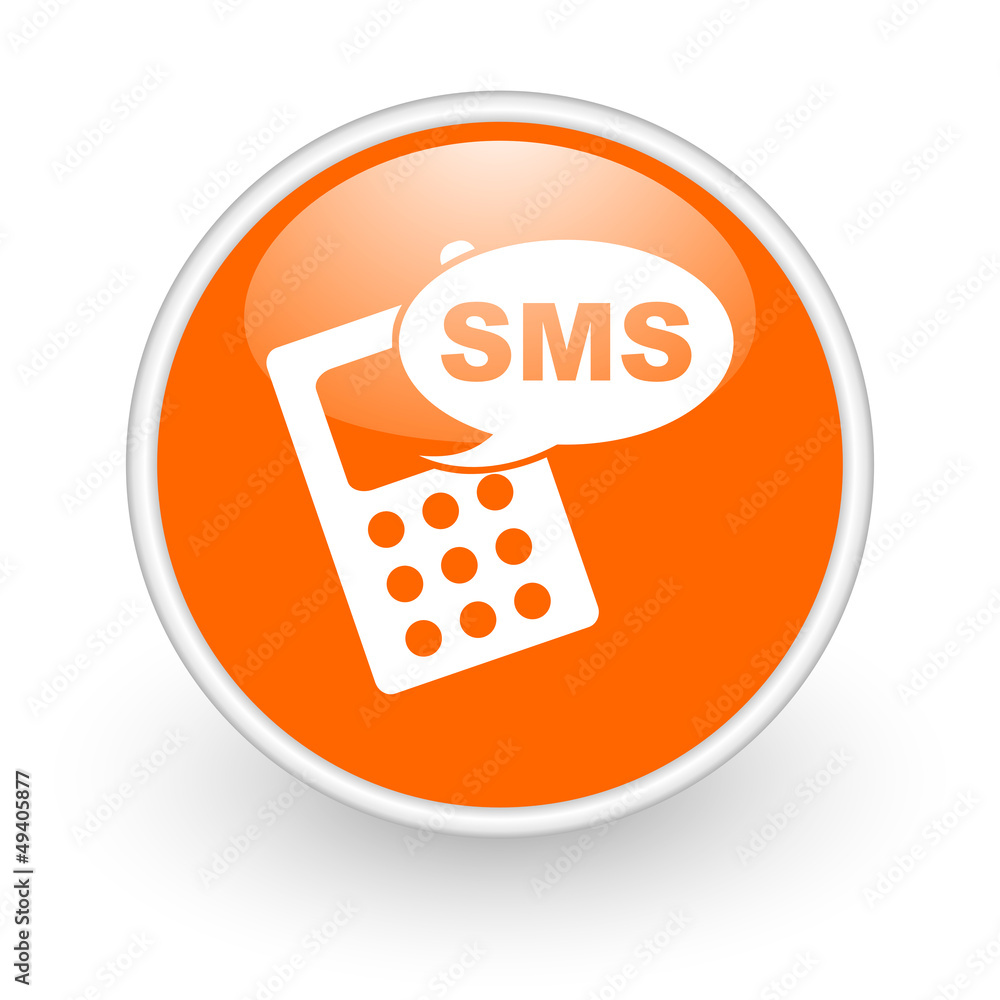 sms orange circle glossy web icon on white background sms orange circle glossy web icon on white background