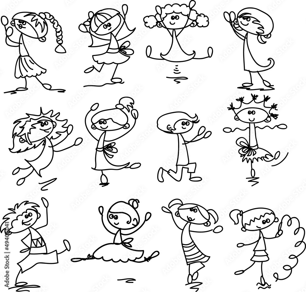 Naklejka premium Набор из каракуля детей