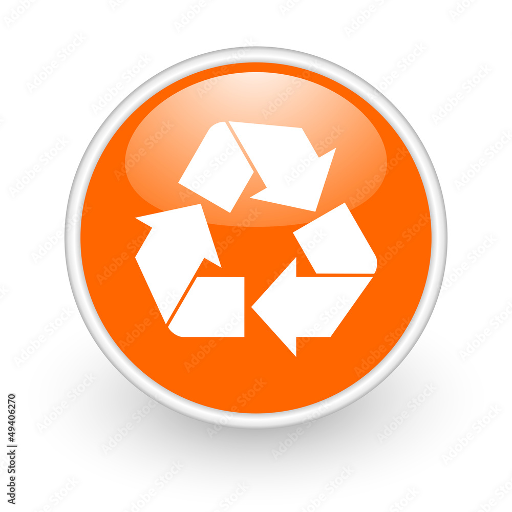 recycle orange circle glossy web icon on white background recycle orange circle glossy web icon on white background