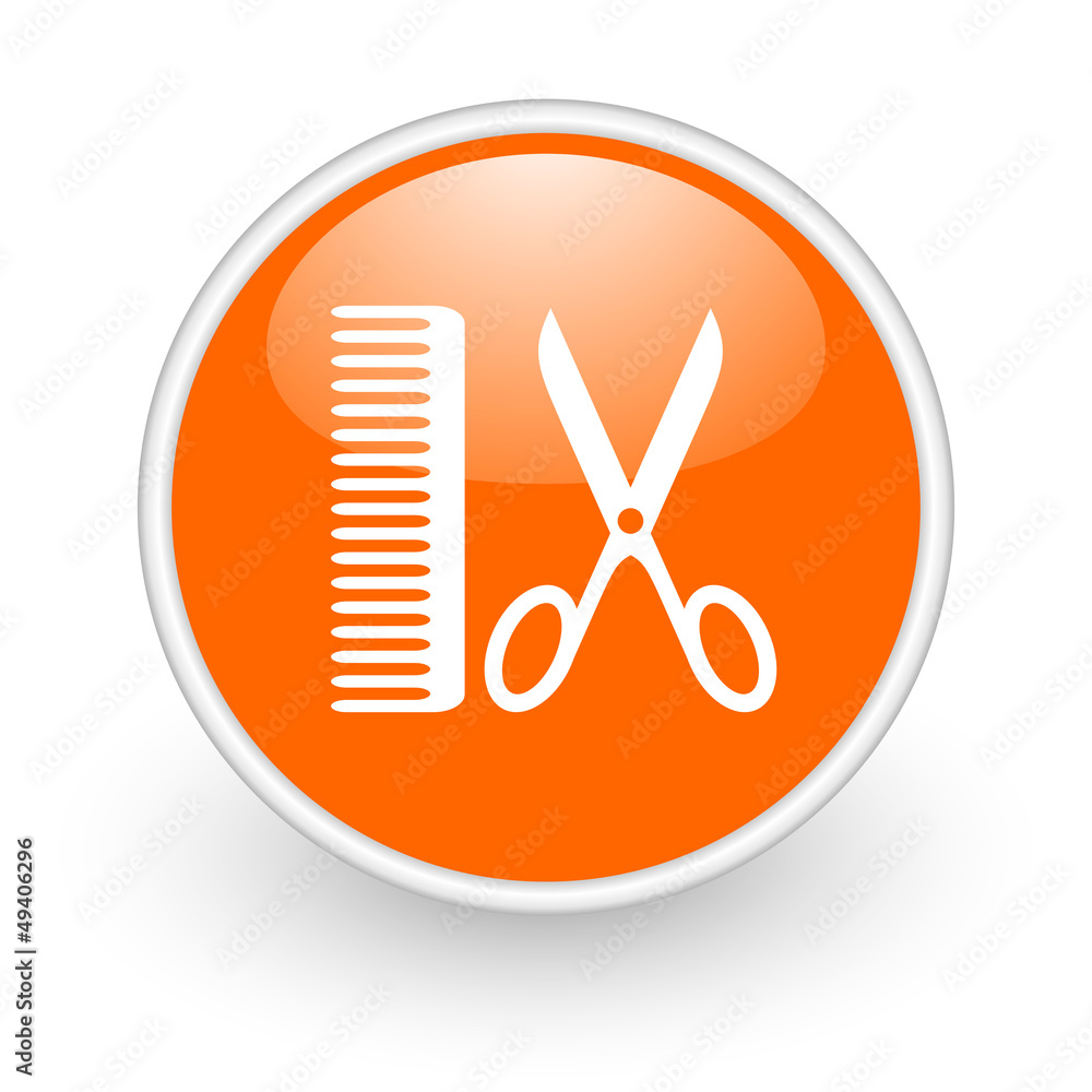 barber orange circle glossy web icon on white background barber orange circle glossy web icon on white background