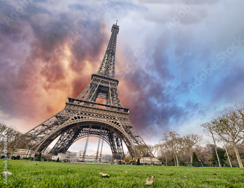 Beautiful colors of Eiffel Tower and Paris Sky