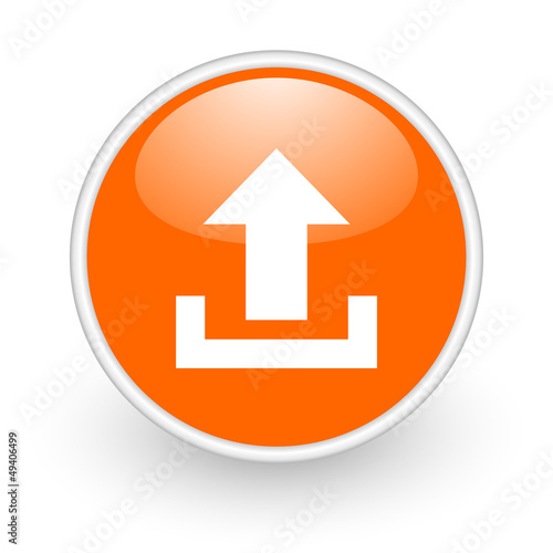 upload orange circle glossy web icon on white background