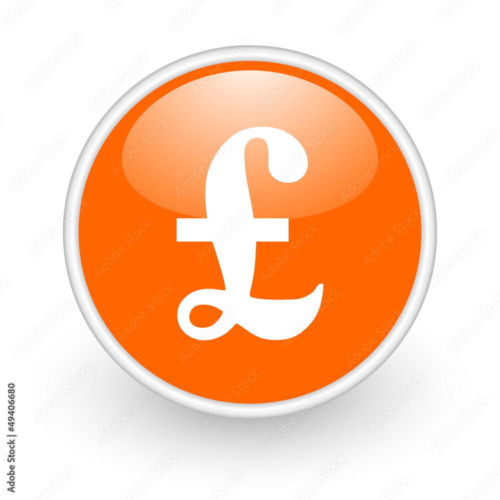 pound orange circle glossy web icon on white background pound orange circle glossy web icon on white background
