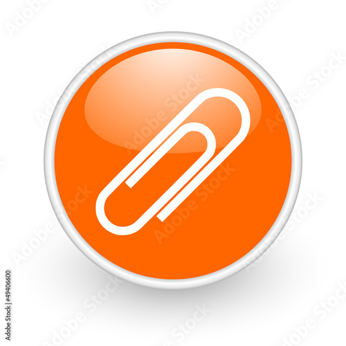paper clip orange circle glossy web icon on white background