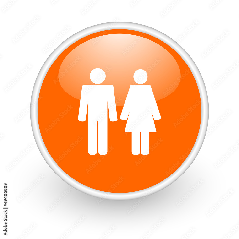 couple orange circle glossy web icon on white background couple orange circle glossy web icon on white background