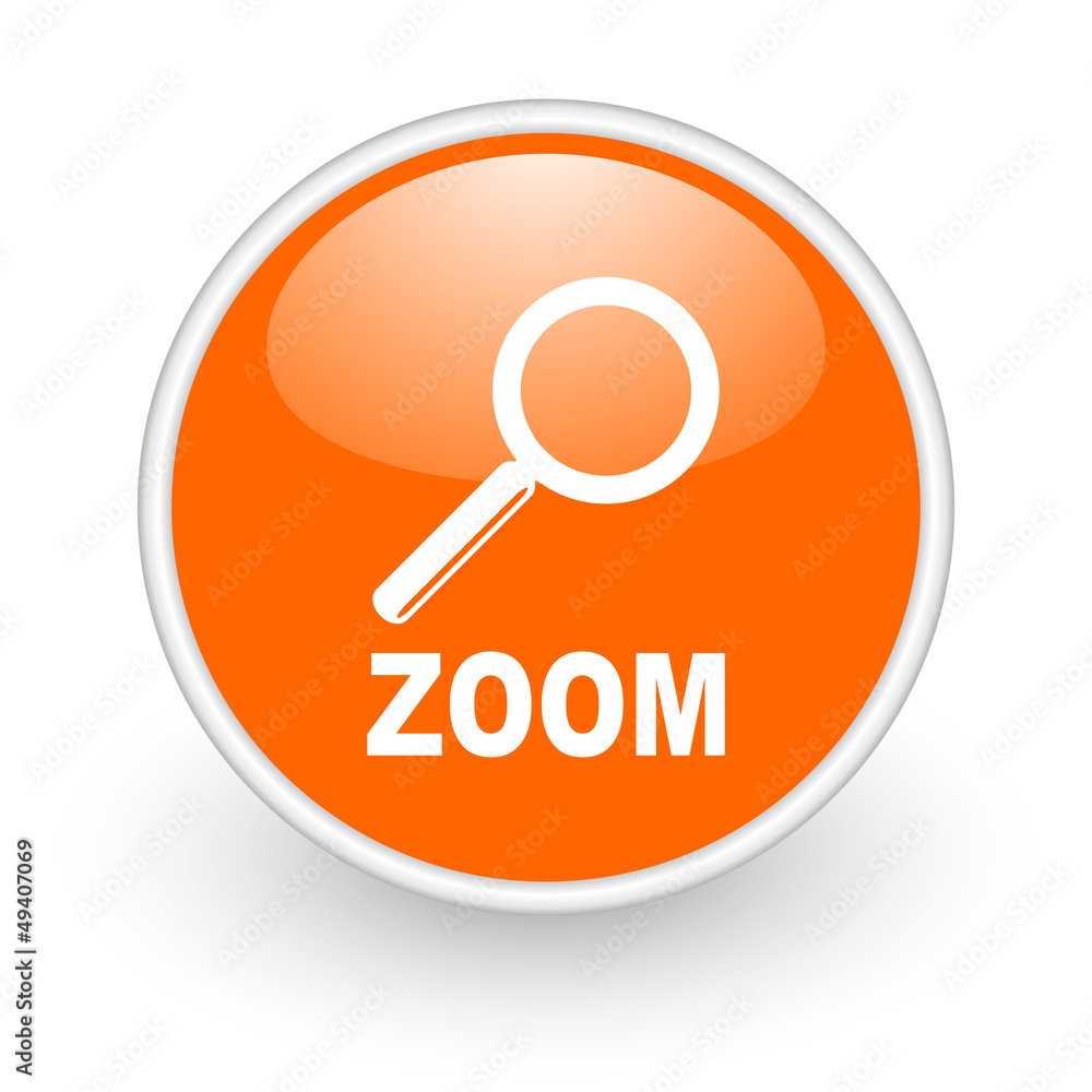 zoom orange circle glossy web icon on white background zoom orange circle glossy web icon on white background