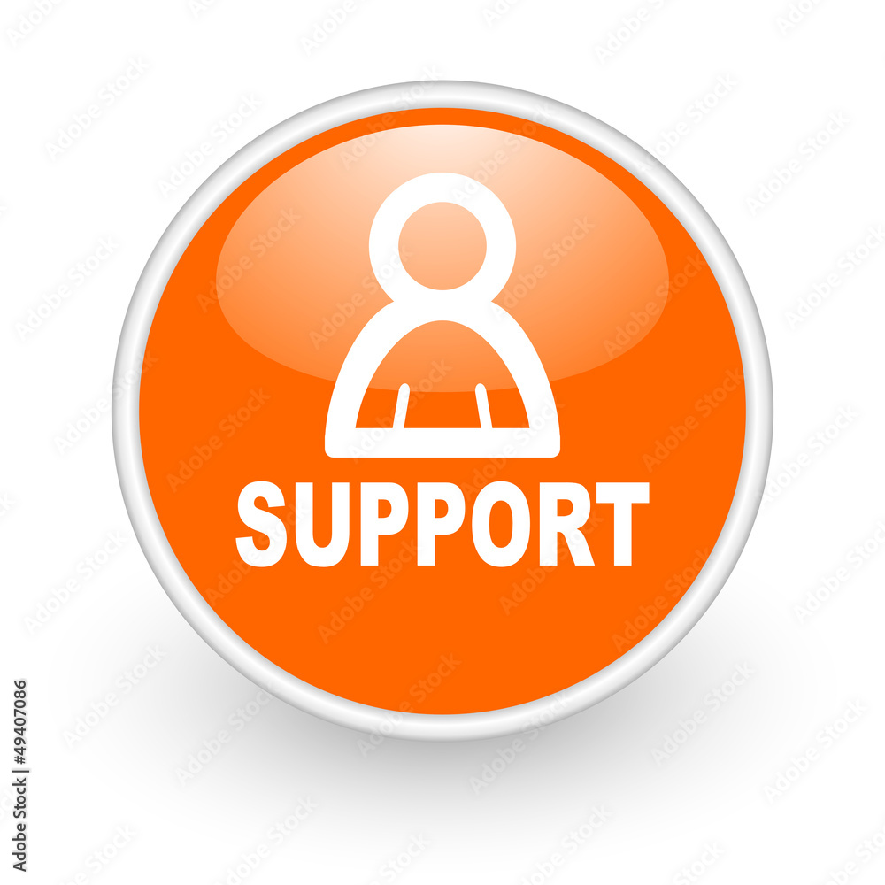 support orange circle glossy web icon on white background
