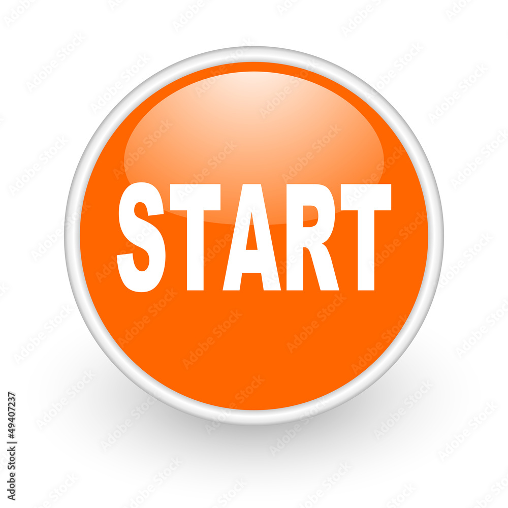 start orange circle glossy web icon on white background start orange circle glossy web icon on white background