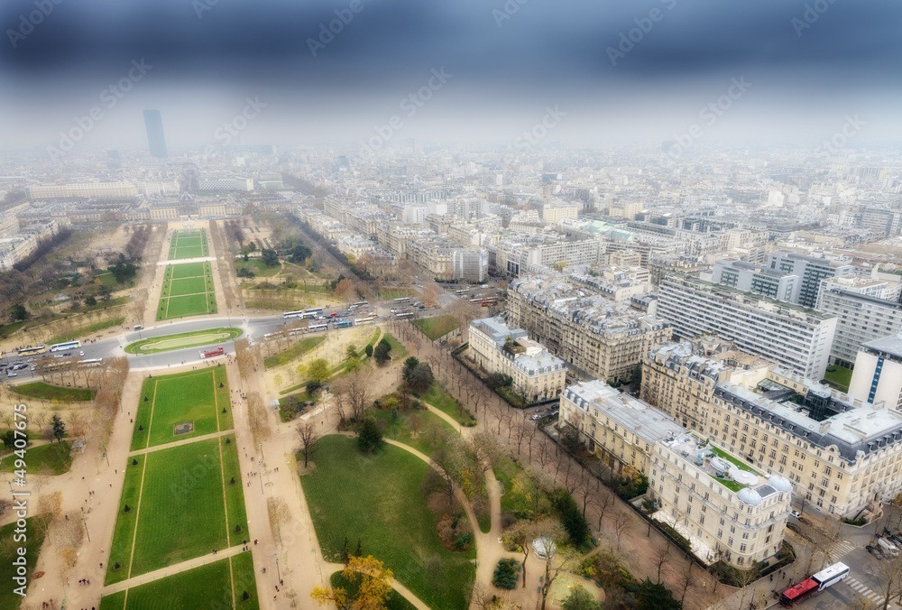 Great aerial view of Eiffel Tower surroundings - Paris