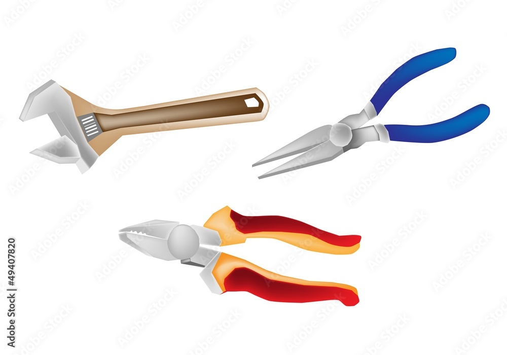 Colorful Illustration Set of Wrench and Pliers Colorful Illustration Set of Wrench and Pliers