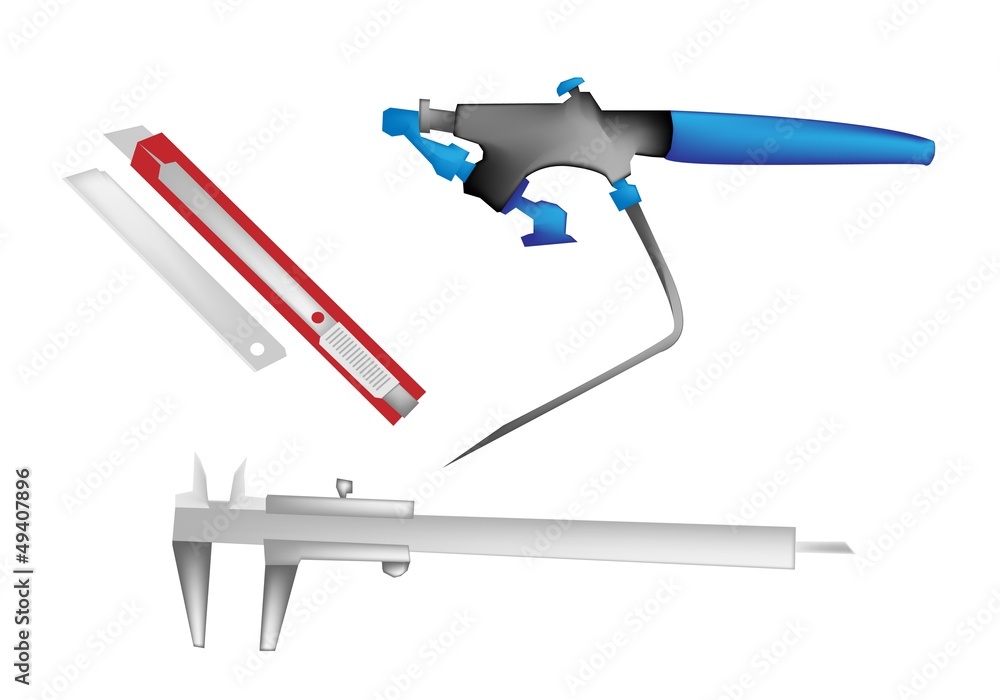 An Illustration of Airbrush, Caliper and Paper Knife An Illustration of Airbrush, Caliper and Paper Knife