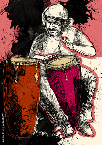 Tableau sur toile conga player - a hand drawn grunge illustration