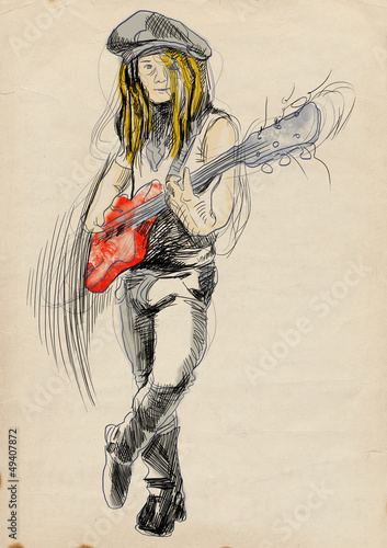 young guitarist, hand drawing
