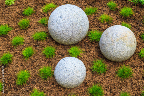Photography Japanese Zen Garden with granite stone boulders