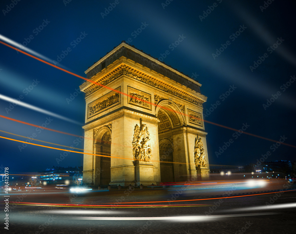Fototapeta premium Arc de Triomphe by night, Paris, France