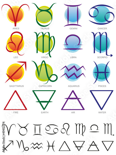Zodiac and elements sign and symbol set