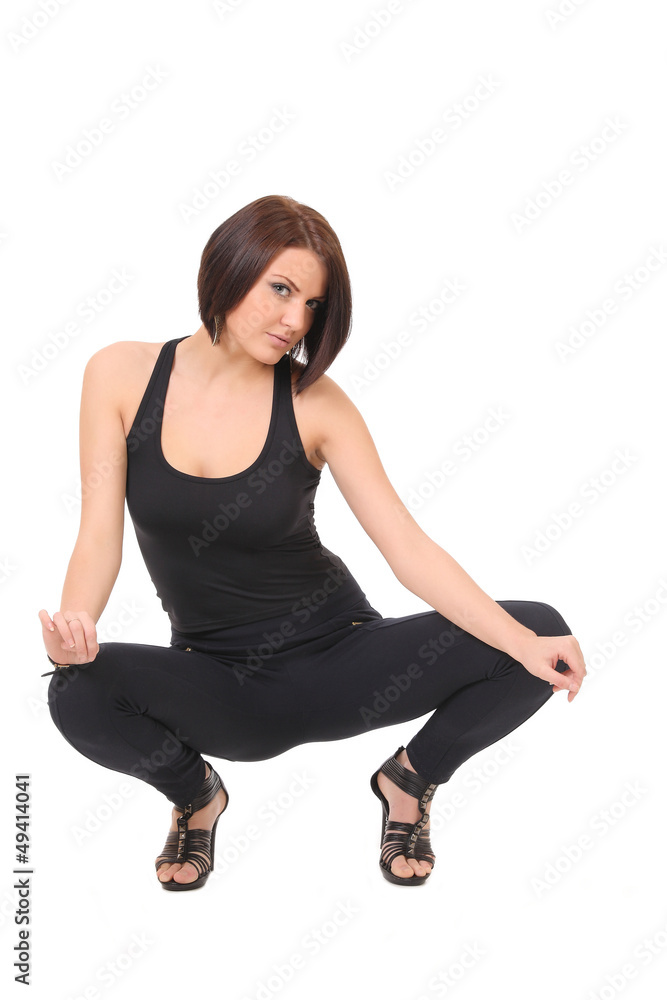girl in a black shirt and leggings girl in a black shirt and leggings