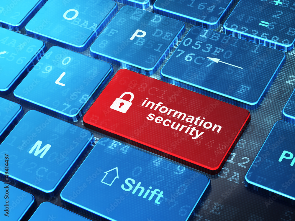 Fototapeta premium Privacy concept: computer keyboard with Closed Padlock and Infor