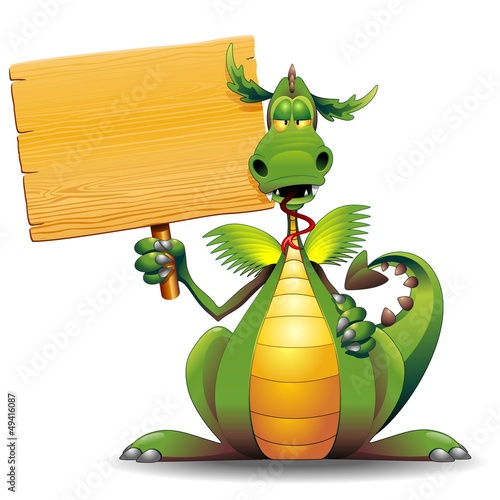 Dragon Cartoon with Wooden Panel-Drago Buffo con Pannello