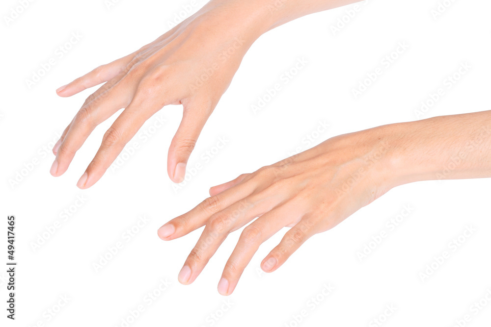 Hand gesture typing on white background