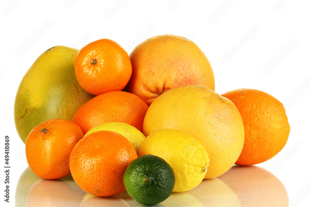 Lots ripe citrus isolated on white Lots ripe citrus isolated on white